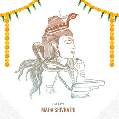 Hand draw hindu lord shiva sketch for indian god maha shivratri festival background
