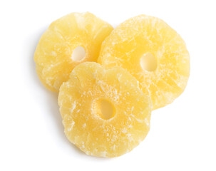 Dreied Pineapple rings isolated on white background.