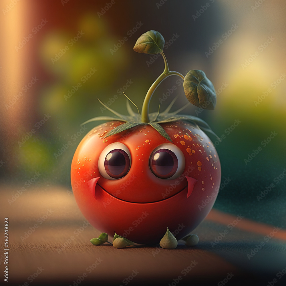 Wall mural lovely character smiling tomato. generative ai