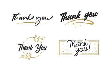 THANK YOU hand lettering designs. Thanks compositions written with decorative calligraphic font.