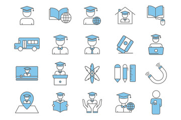 Education illustration icon set. International education day. Flat line icon style. Simple vector design editable