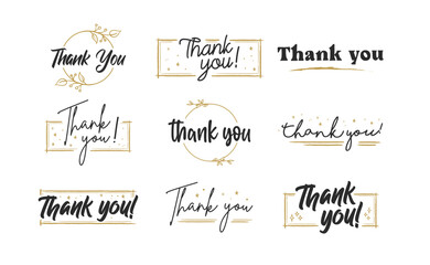 THANK YOU hand lettering designs. Thanks compositions written with decorative calligraphic font.