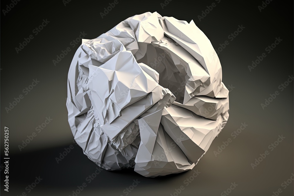 Poster a white ball of paper with a black background and a shadow on the ground and a black background with