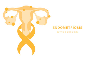 Endometriosis awareness background. Yellow ribbbon with uterus