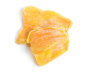 Dried jackfruit chips isolated on white background