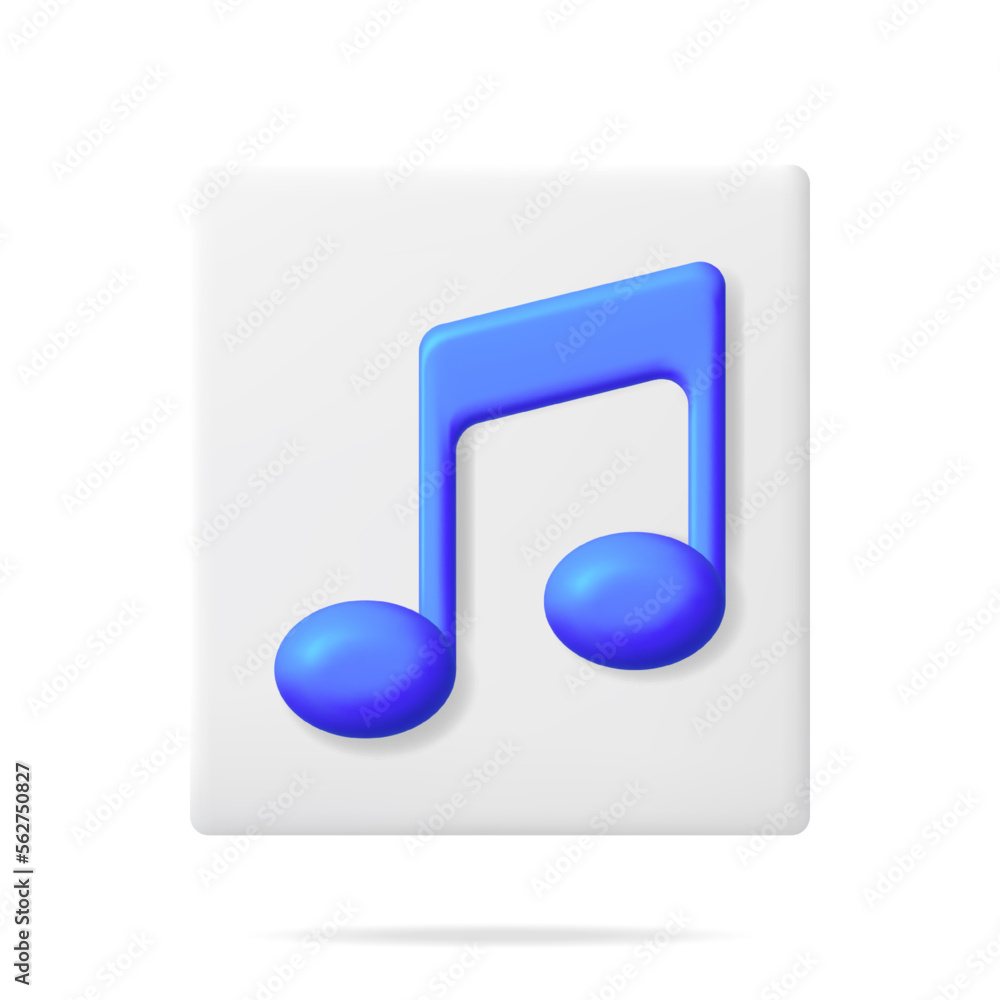 Poster 3d music note icon isolated on white. render button with music symbol. note realistic design in plas
