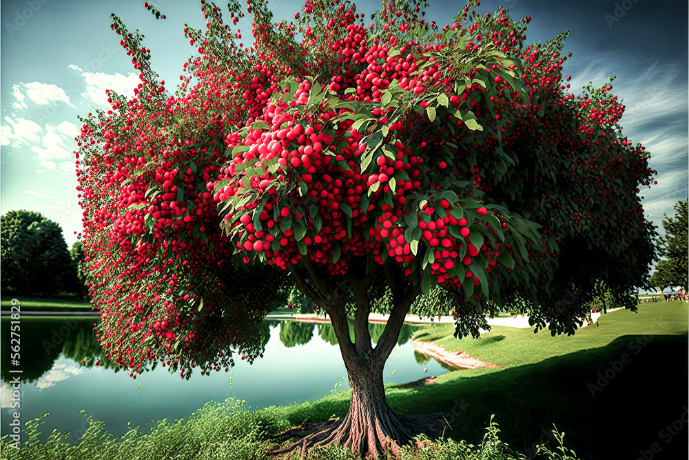 Poster a tree with red leaves - generative ai