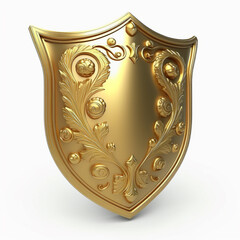 A shiny gold shield isolated on a white background. Generative AI