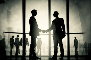 Fototapeta na wymiar Business people shaking hands, silhouettes - Generative AI, Generative, AI