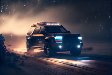 Obraz na płótnie Canvas off road vehicle SUV in snow, generative ai