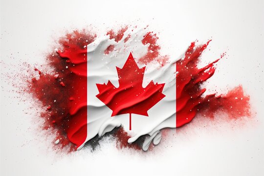canada wave flag, fine powder and paint exploding on a white background. Generative AI