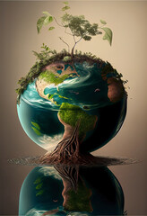 Concept of ecology and diversity, a healthy world. Let's take care of the planet's environment from climate change. Earth globe of planet earth with satellite view of north america and south america. - obrazy, fototapety, plakaty