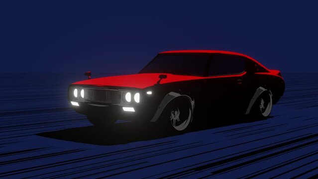 Stylized car animation, 2D, motion graphics, loop animation, car driving, retro, 4K resolution
