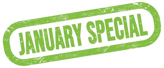 JANUARY SPECIAL, text written on green stamp sign.