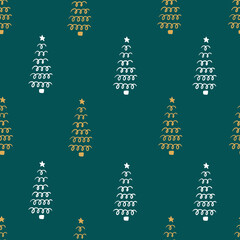 Seamless pattern with Christmas trees. Holiday modern boho background. Vector illustration