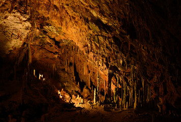 Rock formations in the Cave of Diros, Mani, Greece