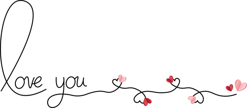 Valentine's Day card decoration. Linear hearts. The inscription I love you with hearts on transparent background. Love concept. PNG image	

