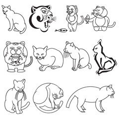 cat animal cartoon, vector, doodle, line art style