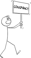 Person on Demonstration Fighting for Conspiracy, Vector Cartoon Stick Figure Illustration