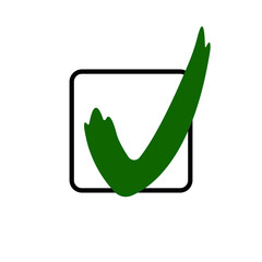 Green tick checkbox vector illustration isolated on white background. Done icon.