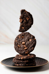 American chocolate chip cookies flying in the air