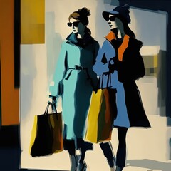 two girls with bags