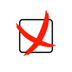 Cross sign element. Red grunge X icon, isolated on white background. Mark graphic design. Rejected sign in grunge style. Symbol of error, check, wrong and stop, failed.