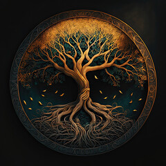 Hope is Represented As The Tree Of Life Carved Into A Wooden Circle. Generative AI Illustration