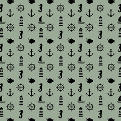 Vector seamless pattern with sea icons