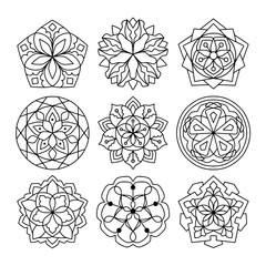 Simple Mandala Set for Coloring Book. For Beginner, seniors and children. Hand Draw. Vector Mandala. Floral. Flower. Oriental. Book Page. Decoration in ethnic oriental. Outline.