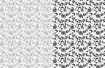 floral patterns with flowers and leaves. Vector seamless backgrounds.