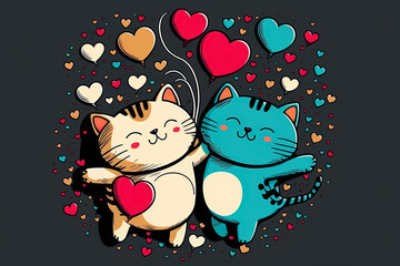 Cat love. Cat couple hugging, cudling and kissing. Valentines day card. Valentines poster. ai generated. Love background