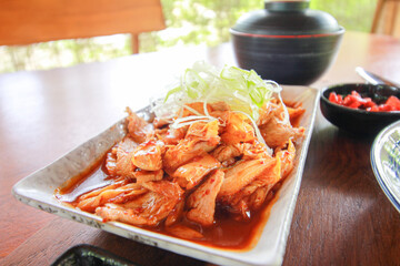 Stir fried pork with Kimchi japan korea thai fusion food