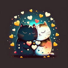 Cat love. Cat couple hugging, cudling and kissing. Valentines day card. Valentines poster. ai generated. Love background