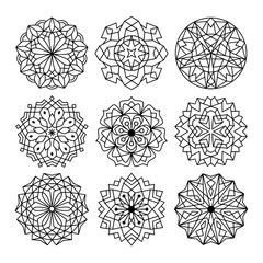 Simple Mandala Set for Coloring Book. For Beginner, seniors and children. Hand Draw. Vector Mandala. Floral. Flower. Oriental. Book Page. Decoration in ethnic oriental. Outline.