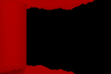 Torn paper in red and black with shadow. Contrast. isolated.