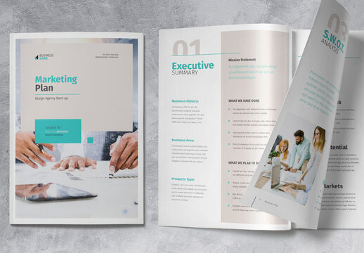 Marketing Plan Brochure with Beige and Blue Accents