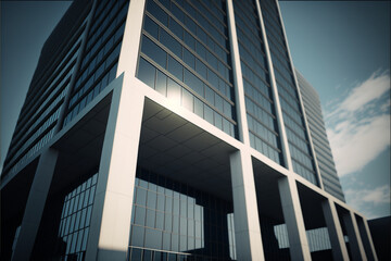 Plakat Low angle shot of the modern architecture of an ultra realistic corporate building. Generative AI