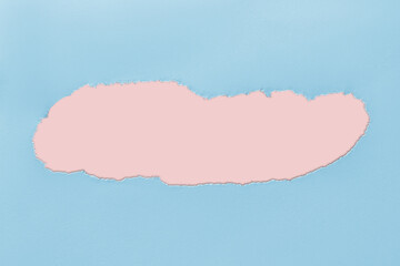 Torn paper in blue and pink with a shadow. Nude. isolated.