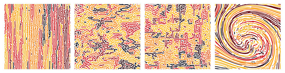 Abstract pattern multicolour red yellow black brown reaction biology diffusion turing on white background. Vector illustration.  