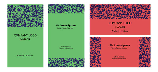 Abstract reaction biology diffusion turing blue pattern on green and red background design for business card. Vector illustration.  