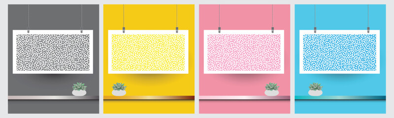 Abstract reaction biology diffusion turing pattern in rectangle frame decoration design. Vector illustration. 