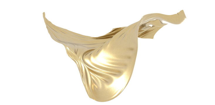 Flying gold cloth isolated on white background 3D render - png transparent