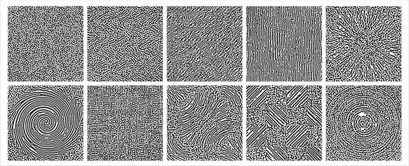 Biology diffusion turing abstract pattern in 10 variant styles could be applied for any purpose. Vector illustration.  