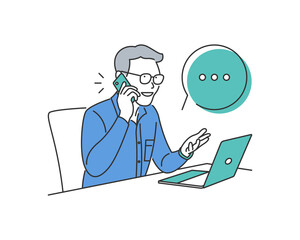 Illustration icon of a man busy with a cell phone for work