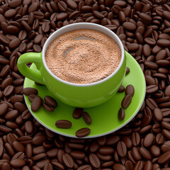 Ceramic coffee cup with coffee beans for americano, espresso, mocha, latte