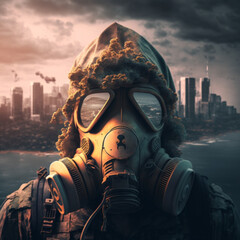 nuclear war, Sydney Australia, city, disaster, gas mask, mushroom clouds, city destroyed, Generative Ai