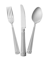 Three kitchen utensils. Fork, knife and spoon