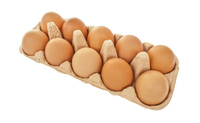 Set of brown eggs isolated on transparent. Raw food