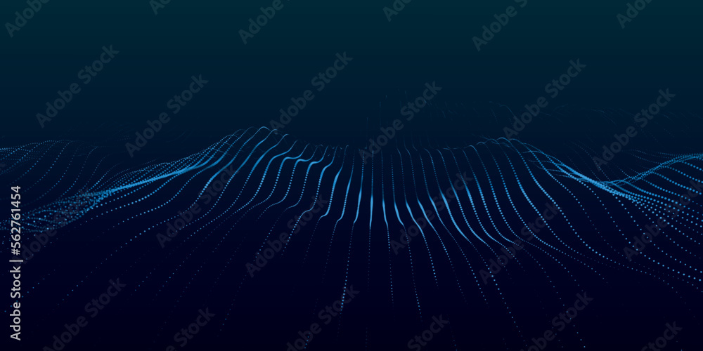 Poster abstract digital particle wave. futuristic dotted wave. technology background vector. vector illustr